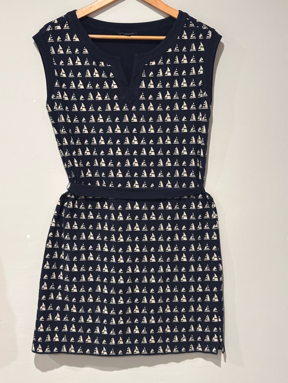 Tommy Hilfiger Sailboat Print Dress Navy Blue Sleeveless Belted Size S